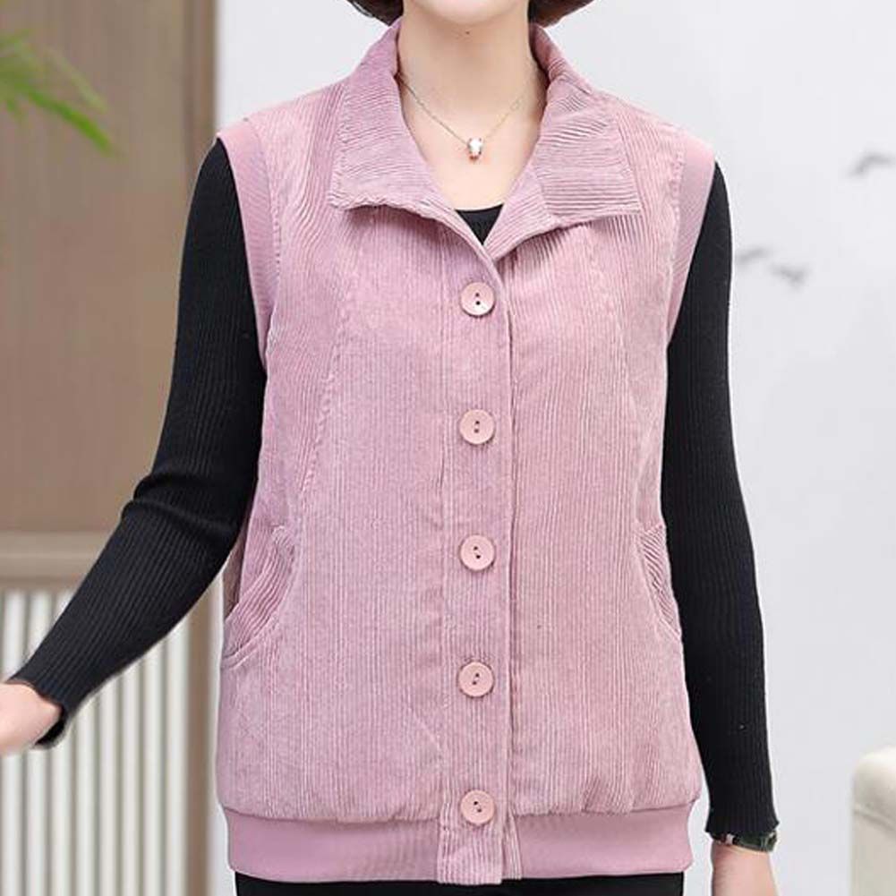 Women's Waistcoat Short Outerwear Cotton Corduroy Vest Canvas Spring Autumn Cardigan Vest Sleeveless Jacket; Pink