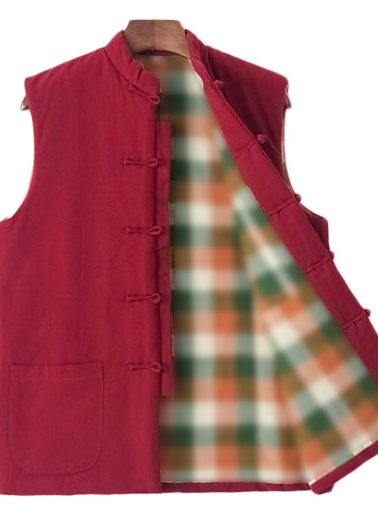Chinese Style Autumn Winter Cotton Waistcoat Vest Men's Tang Costume Vest Outerwear Sleeveless Jacket; Wine Red