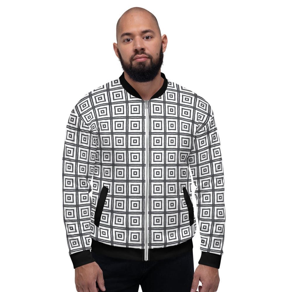 Mens Bomber Jacket / Black And White Argyle Squares